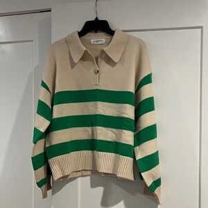 Carly Jean Los Angeles Cream and Green Striped Sweater